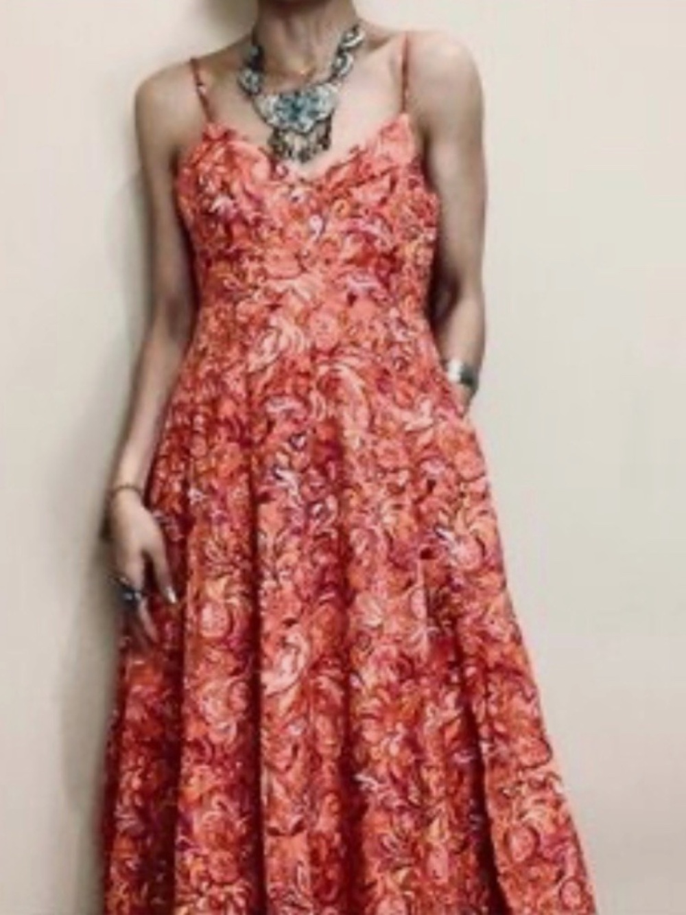 NWOT Linen Blend Jason Wu Orange Floral Midi Dress: XS